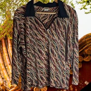 Giorgio Fiorlini Plus XLG Vintage long sleeve polyester blend stretch blouse